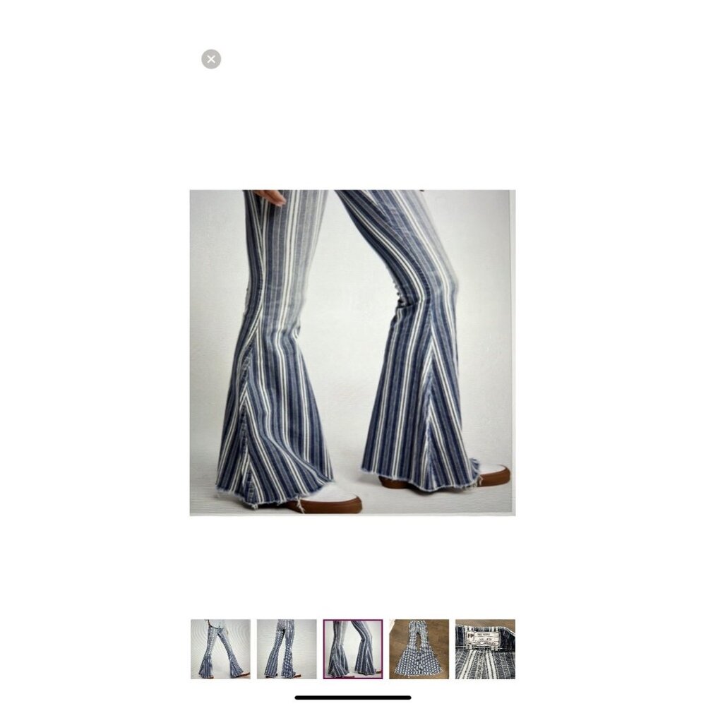 Free People Striped Bellbottom Flared Boho Hippie Retro Raw Hem Pants Size W26 - Picture 2 of 6